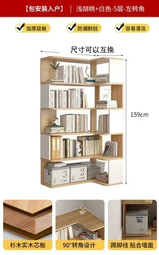 Wood Bookcase Magazine Rack Kitchen Corner White Shelf Bookcase Office Organizer Scaffale Libreria Living Room Furniture YN50BC1