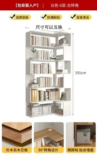 Wood Bookcase Magazine Rack Kitchen Corner White Shelf Bookcase Office Organizer Scaffale Libreria Living Room Furniture YN50BC1