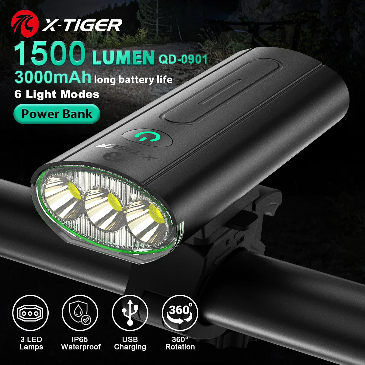 X-TIGER Bicycle Lights Waterproof USB Charging Bike Light  Aluminum LED Front Lamp Bike Headlight Power Bank Cycling Flashlight