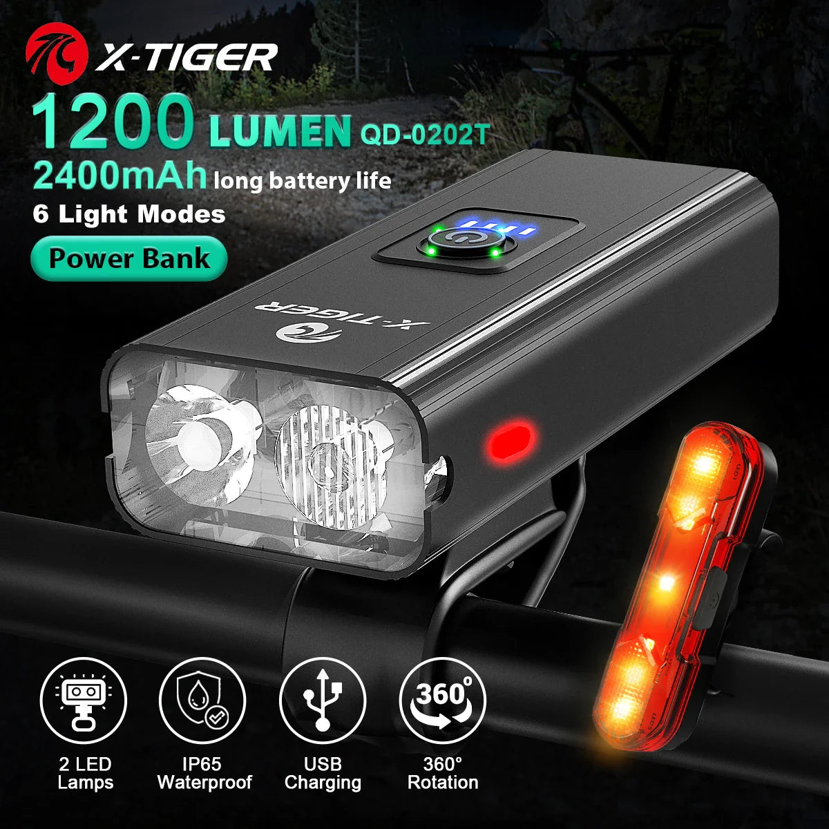 X-TIGER Bicycle Lights Waterproof USB Charging Bike Light  Aluminum LED Front Lamp Bike Headlight Power Bank Cycling Flashlight