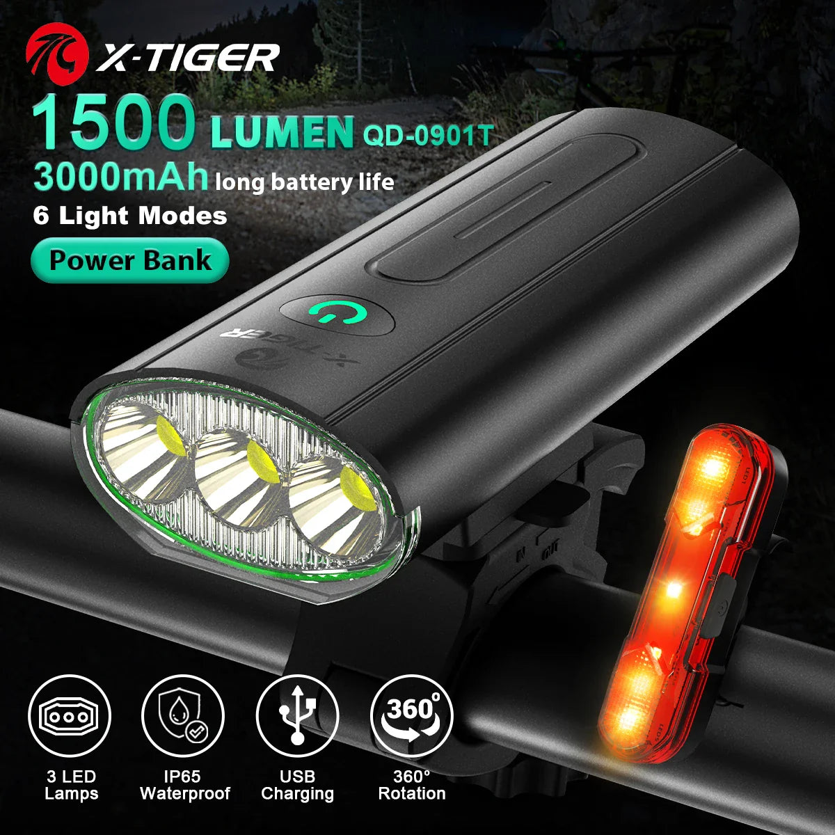 X-TIGER Bicycle Lights Waterproof USB Charging Bike Light  Aluminum LED Front Lamp Bike Headlight Power Bank Cycling Flashlight