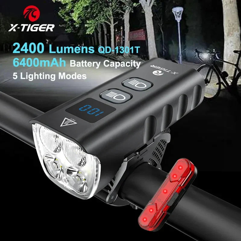 X-Tiger Bike Light Headlight Bicycle Lamp With Power Bank Rechargeable LED 5200mAh MTB Bicycle Light Flashlight Bike Accessories