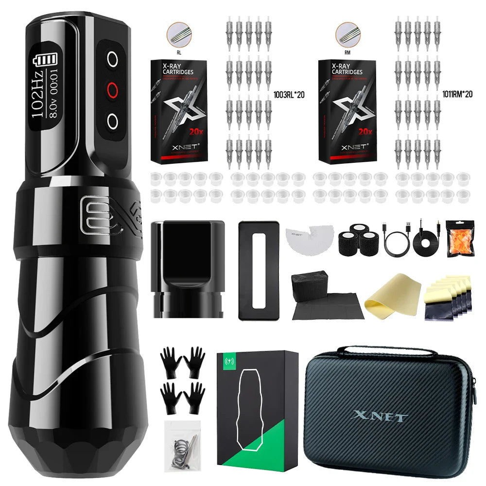 XNET FLUX MAX Wireless Tattoo Machine Kit Rotary Tattoo Pen With Extra 2400mAh Power 40Pcs Mixed Tattoo Cartridge for Tattoo Art