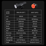 XOSS XL-800 Bike Light Headlight Waterproof USB Rechargeable Road MTB Front Lamp Bicycle Light Aluminum Ultralight Flashlight