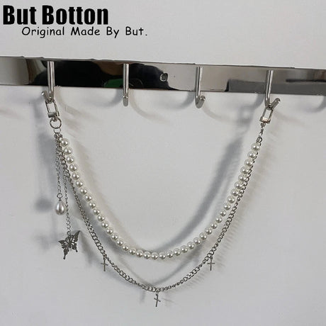 Y2K Punk Metal Cross Skeleton head Chain Pearl Chain Women Shoulder Bag Handbag Decorative chains Pendant DIY Accessories