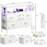 YILQQPER Dresser for Bedroom TV Stand with Power Outlets and LED Light, 6 Drawers Dresser with Side Pockets & Hooks