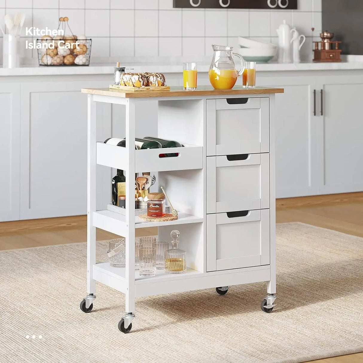 YITAHOME Kitchen Island with Storage, Kitchen Cart for Home, Rolling Serving Utility Trolley Cart on Wheel with 3 Drawers