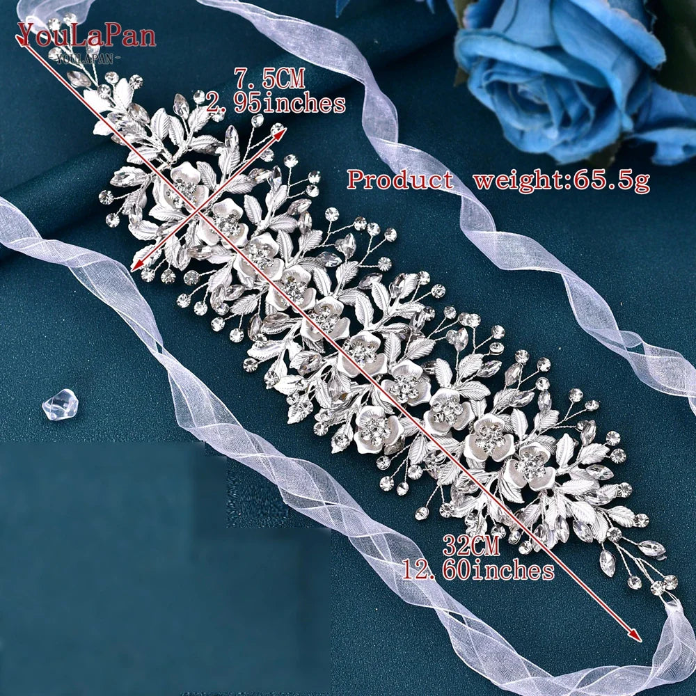 YouLaPan SH349 Elegant Wedding Dresses Belt Alloy Flower Crystal Belts for Bride Women Waistband Jewel Accessories Bridal Sashes