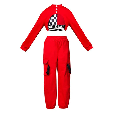 ZZL K-pop Stage Outfits Urban Dance Girl Clothes 3 Pcs Red Black White Costumes Hip-hop Jazz Dance Wear Kids Show Pant Suit
