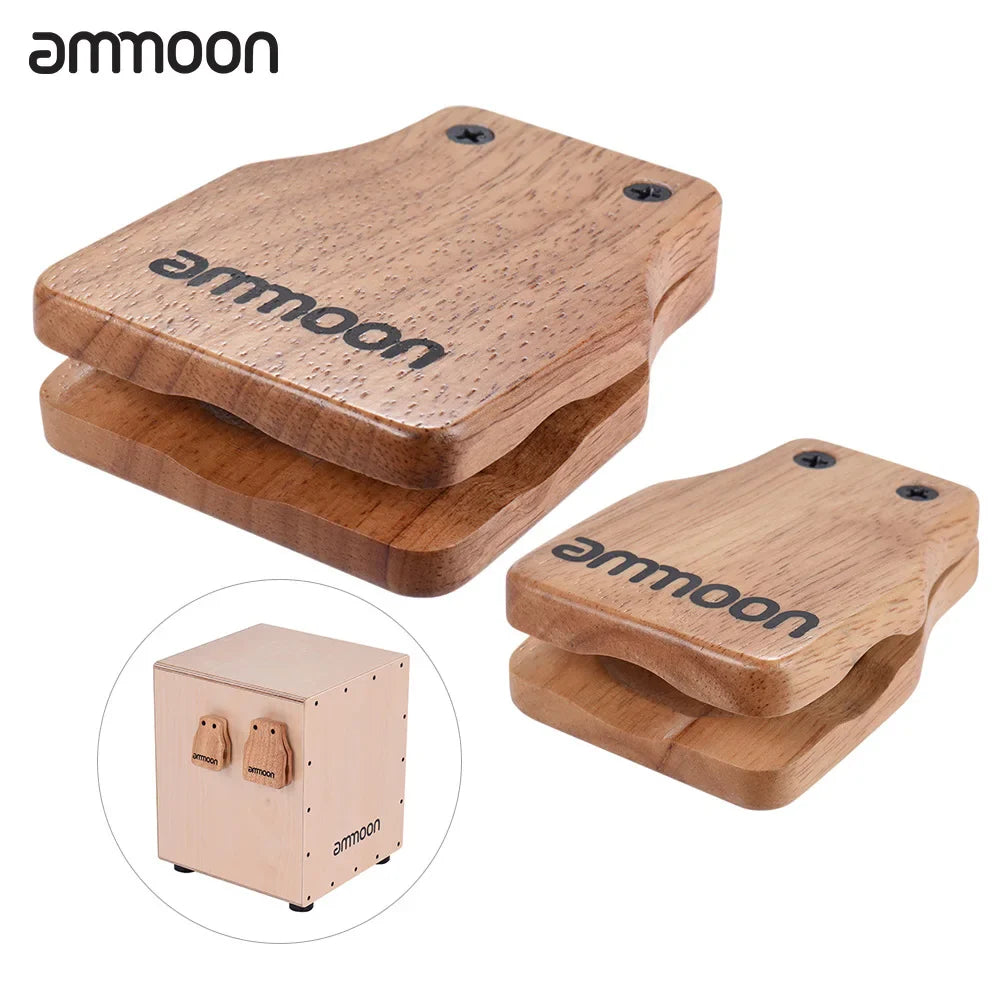 ammoon 2pcs Cajon Box Drum Large & Medium Companion Accessory Castanets for Hand Percussion Instruments