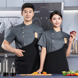 black chef uniform Chef Jacket Short Sleeve Cook Coat Chef T-shirt Baker Work Uniform Waiter Restaurant Hotel Clothes women Logo