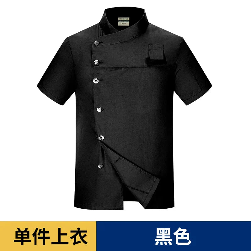 black chef uniform Chef Jacket Short Sleeve Cook Coat Chef T-shirt Baker Work Uniform Waiter Restaurant Hotel Clothes women Logo