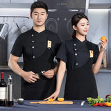 black chef uniform Chef Jacket Short Sleeve Cook Coat Chef T-shirt Baker Work Uniform Waiter Restaurant Hotel Clothes women Logo