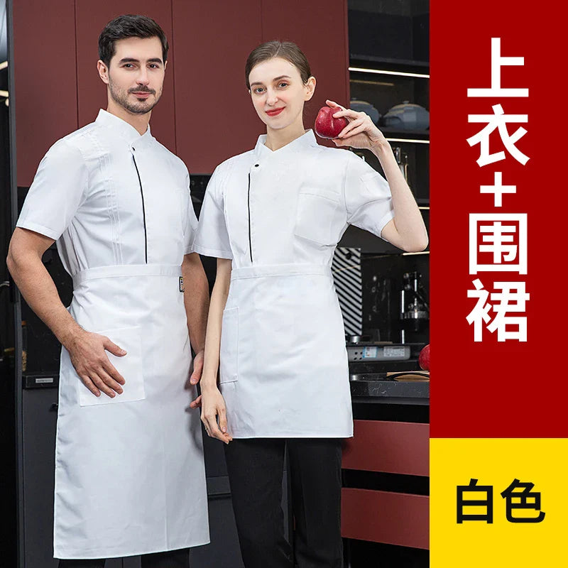 black chef uniform Chef Jacket Short Sleeve Cook Coat Chef T-shirt Baker Work Uniform Waiter Restaurant Hotel Clothes women Logo