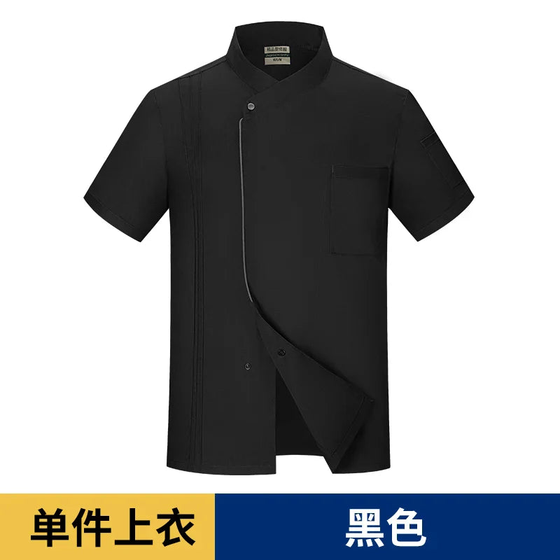 black chef uniform Chef Jacket Short Sleeve Cook Coat Chef T-shirt Baker Work Uniform Waiter Restaurant Hotel Clothes women Logo