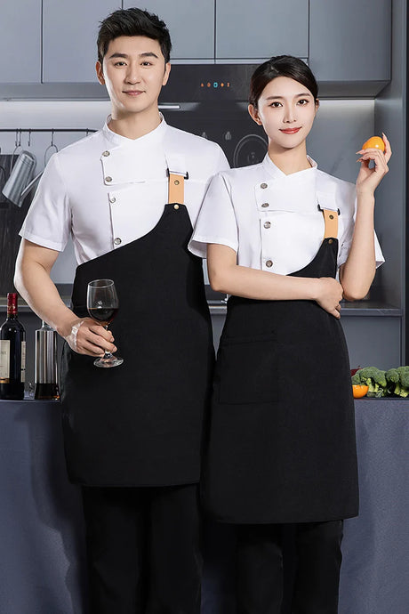 black chef uniform Chef Jacket Short Sleeve Cook Coat Chef T-shirt Baker Work Uniform Waiter Restaurant Hotel Clothes women Logo