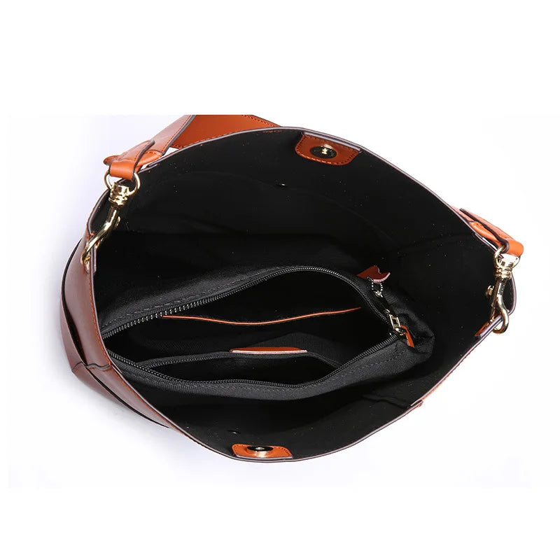 fashion bucket bag women crossbody bag shoulder bag brown black navy green gray genuine leather large capacity handbag