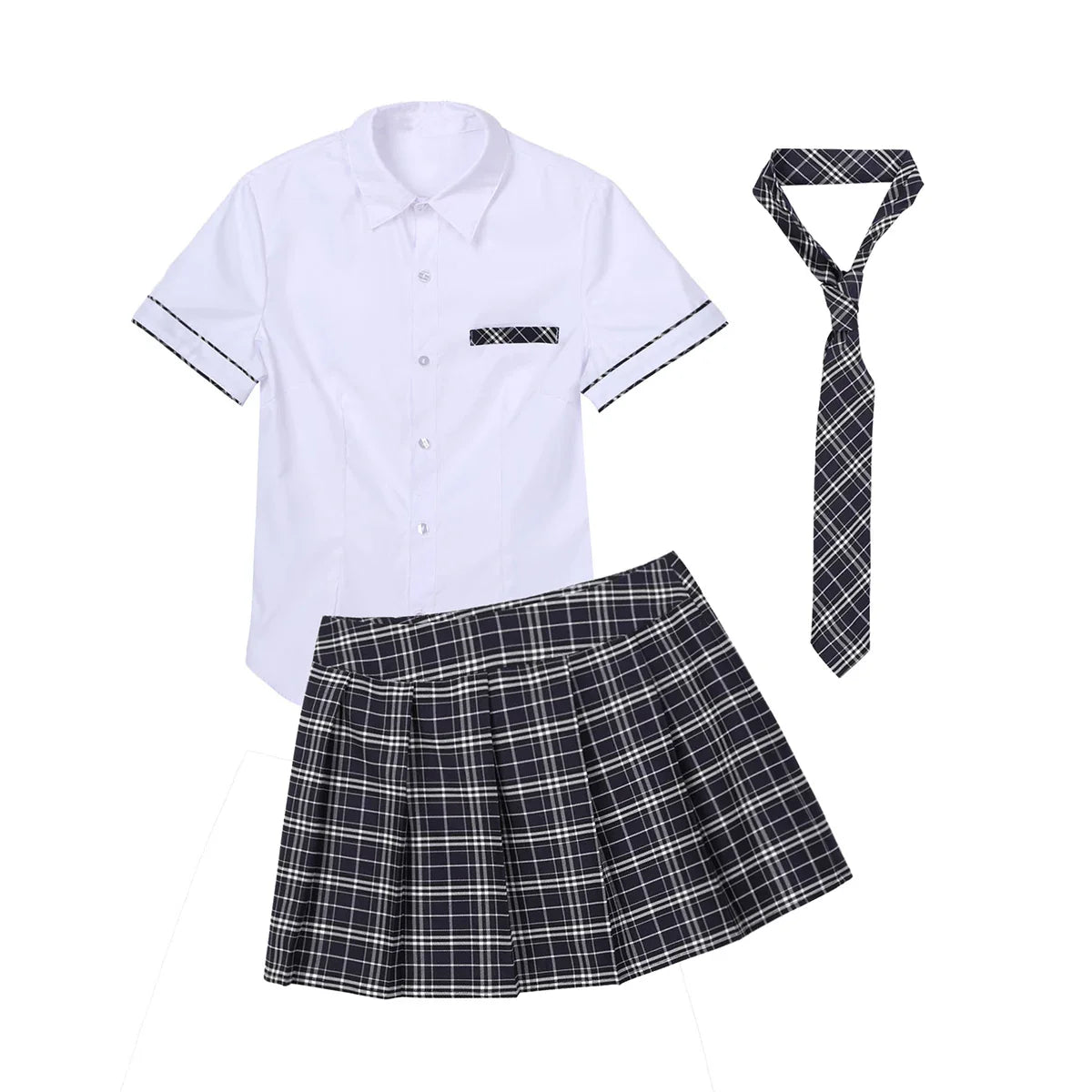 iiniim Womens Adult Halloween Costumes School Girls Uniforms Sexy Cosplay Parties Shirt with Plaid Mini Skirt Tie Sexy Clubwear