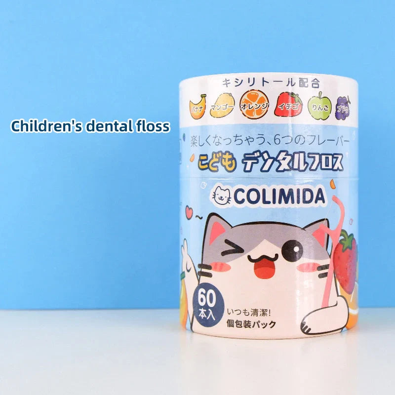 milk teeth 60Pcs Children's Dental Floss Cartoon Animal Shape Toothpicks Children Safety Interdental Brush Clean Teeth