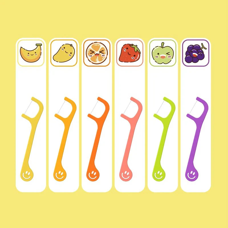 milk teeth 60Pcs Children's Dental Floss Cartoon Animal Shape Toothpicks Children Safety Interdental Brush Clean Teeth