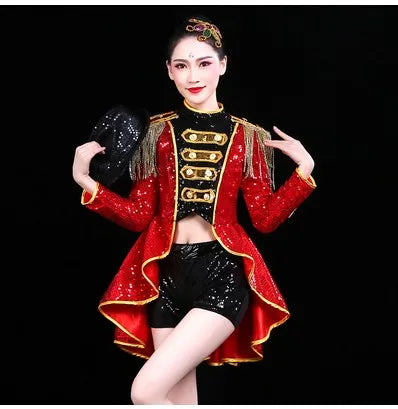stage costume red tassels bikini costumes nightclub bar dj singer sexy  party jazz dance performance clothing