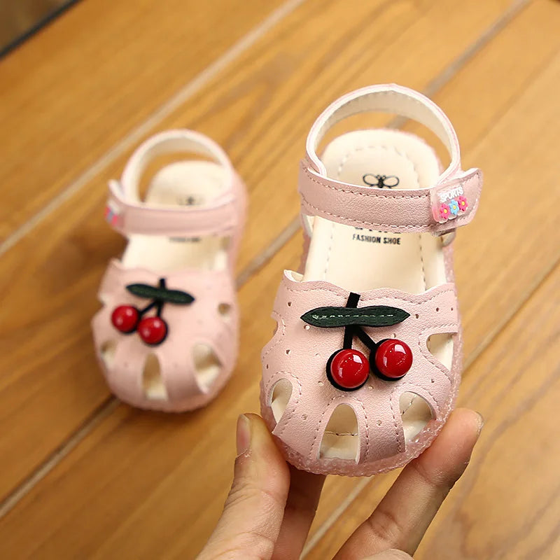 summer cartoon children's sandals Baotou girls baby cherry sandals soft bottom baby shoes