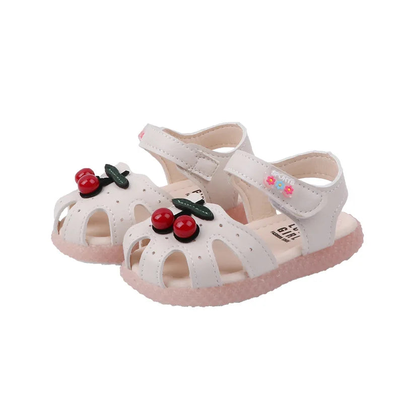 summer cartoon children's sandals Baotou girls baby cherry sandals soft bottom baby shoes