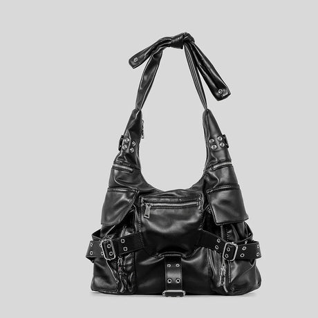 vintage Multiple pockets denim women shoulder bags punk wide strap rivet lady  handbags retro Underarm Bags Female purses 2023