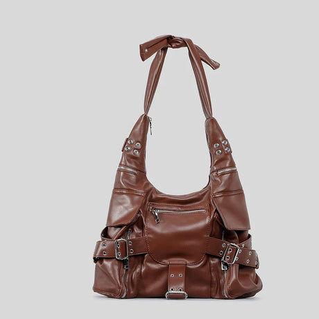 vintage Multiple pockets denim women shoulder bags punk wide strap rivet lady  handbags retro Underarm Bags Female purses 2023