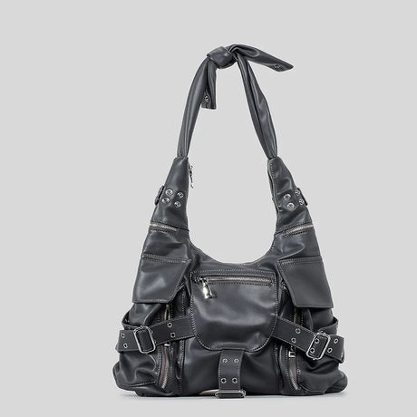 vintage Multiple pockets denim women shoulder bags punk wide strap rivet lady  handbags retro Underarm Bags Female purses 2023